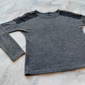 Gray Sweater with Lace Shoulders | Size Small